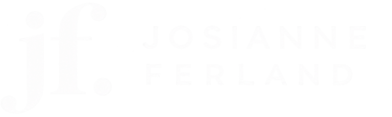 Logo atypographique blanc « jf. » – Josianne Ferland